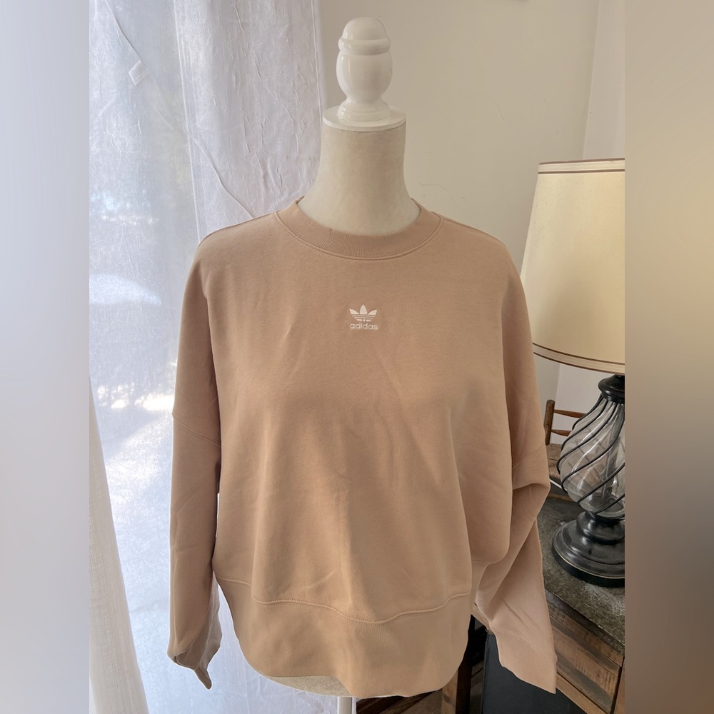adidas Beige Crewneck Sweatshirt with White Trefoil Logo